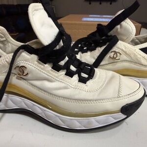 CHANEL Beige and Black Women's Sneakers